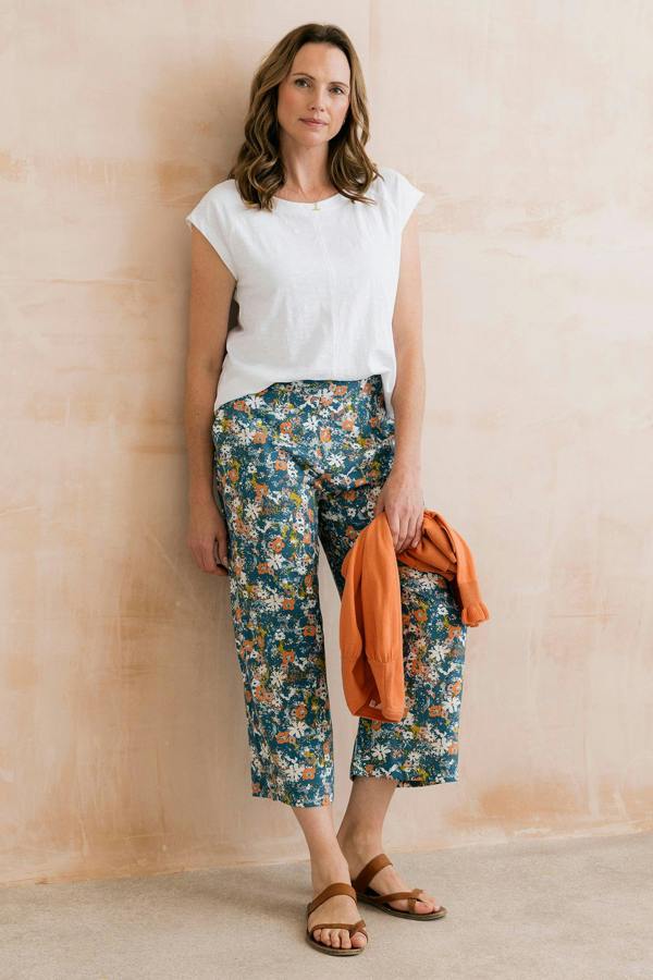 Lily & Me Greta Print Cropped Trousers Petrol