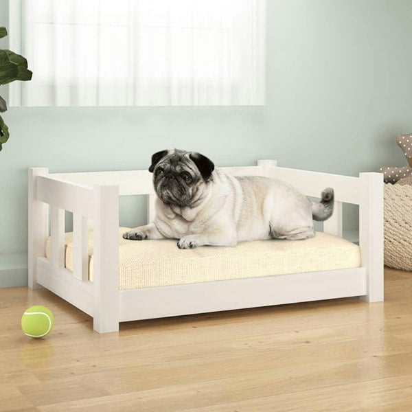 Berkfield Dog Bed White 65.5x50.5x28 cm Solid Wood Pine