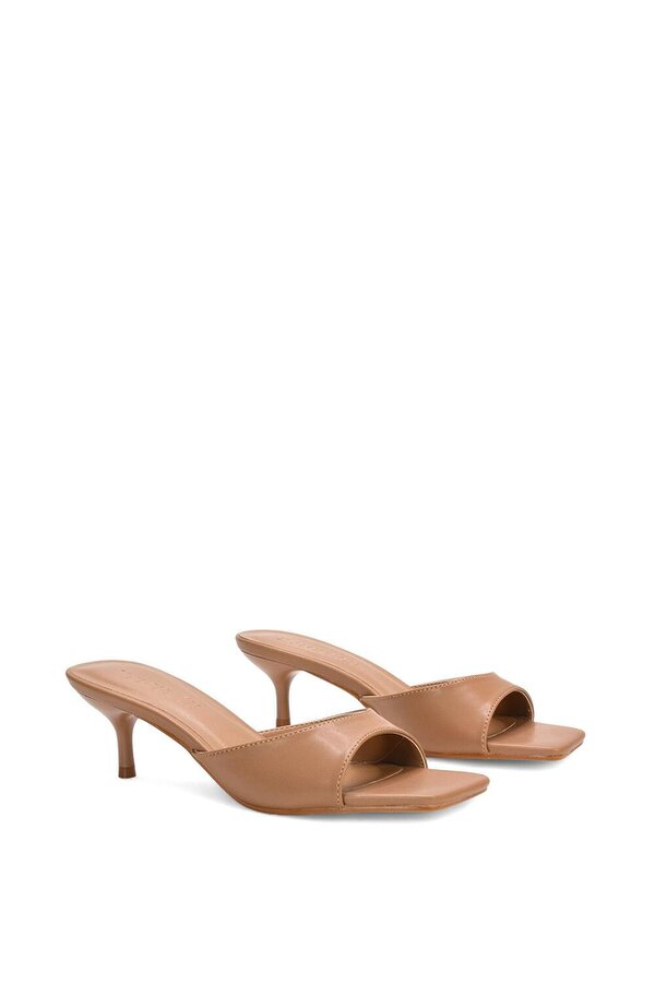 XY LONDON Square Toe Kitten Heel Slip On Heeled Sandal Mules