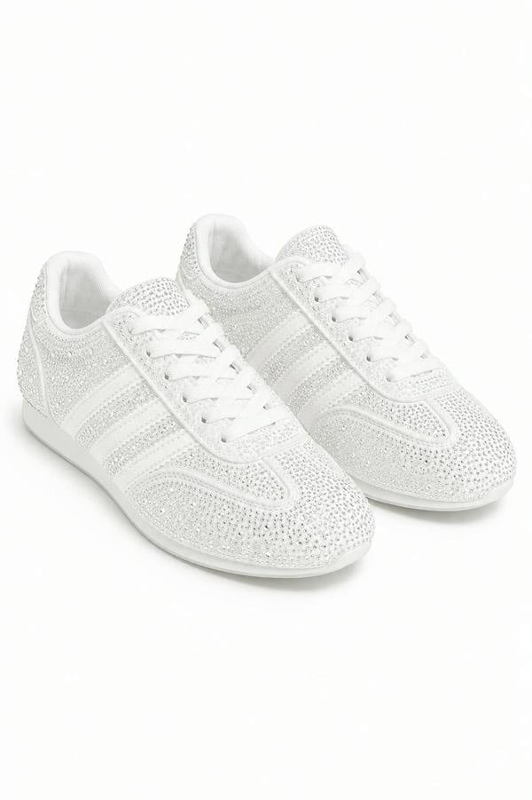 Love Lemonade Crystal Dewdrop Lace-Up Trainers White