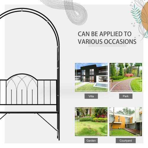 Wyld Haus Katoba Metal Black 2 Seater Garden Arch Bench With Trellis For Climbing Plants