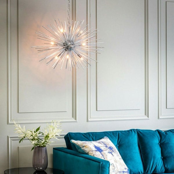 Multi Light Ceiling Pendant 9 Bulb Chrome Feature Chandelier Vintage Metal Lamp Loops