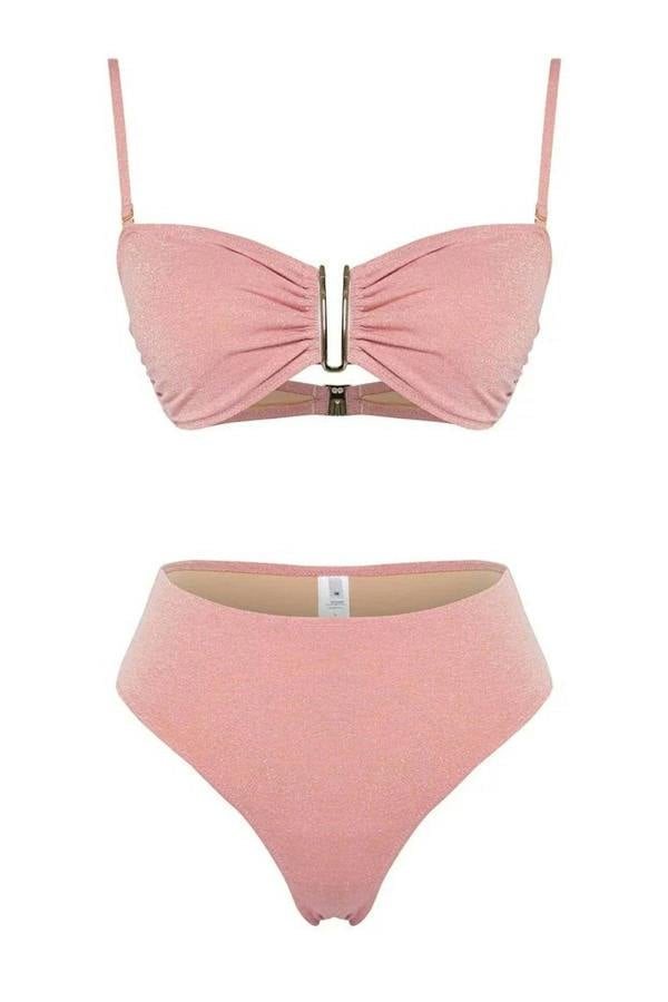 WOVCOR Strapless Padded Regular High-Waisted Bikini Set with Glitter Accessories