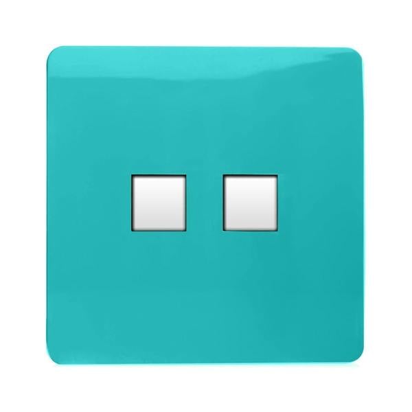 Trendi Switch 2 Gang RJ45 Cat 6 Modern Designer PC Ethernet Socket in Bright Teal