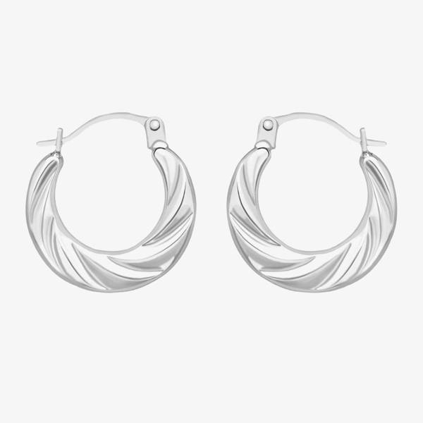 T. H. Baker 9ct White Gold Twist Creole Hoop Earrings 5.53.3799