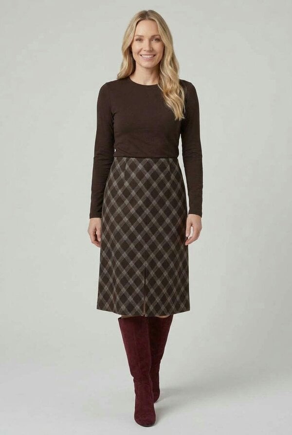 Izabel London Checkered Print High Waist Midi Skirt