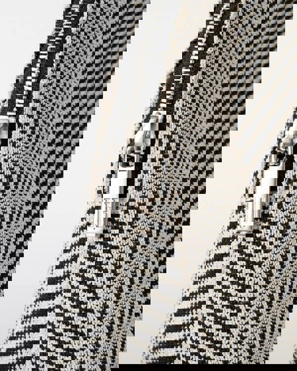 zip detail of Ilse Jacobsen Knitty Womens Knitted Makeup Bag in Milk Creme and Black