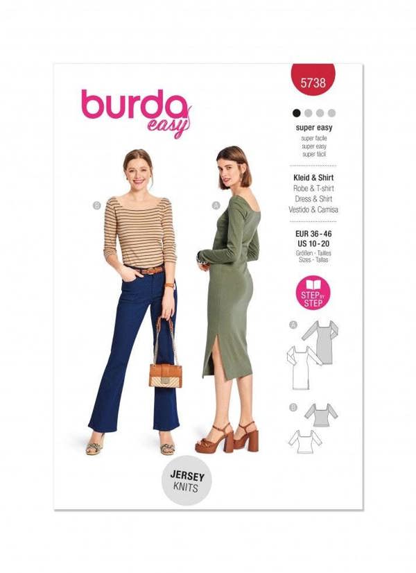 Burda Sewing Pattern 5738 Tops and Dresses For Women, 10-20 (36-46) - Easy