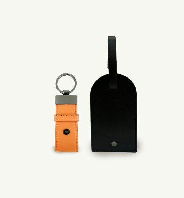 Apatchy London Black Leather Luggage Tag and Orange Loop Keyring Gift Set