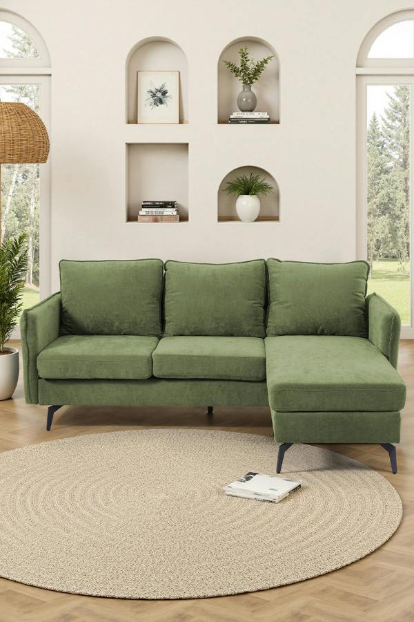 3-Seater Green Upholstered Corner Sectional Sofa