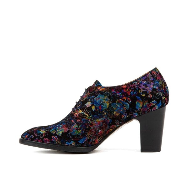 Embassy London Roulette - Black Flower - Women's leather heeled oxford lace-up