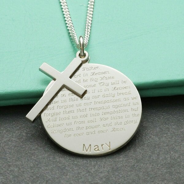 Christopher James of London Sterling Silver Cross With Personalised The Lord's Prayer Disc & Optional Engraving