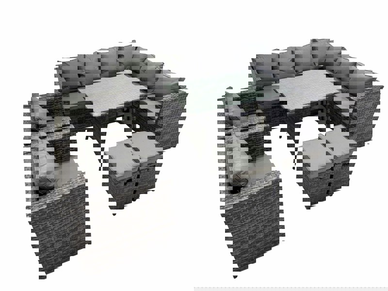 Fimous Rattan garden furniture Patio Furniture Sets with Dining Table 2 Small Stools 2 Chair Dark Grey Mixed