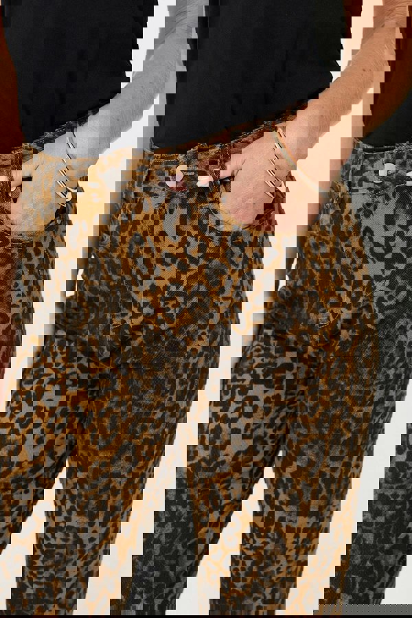 Brown | Animal Print High Waist Wide Leg Jeans
