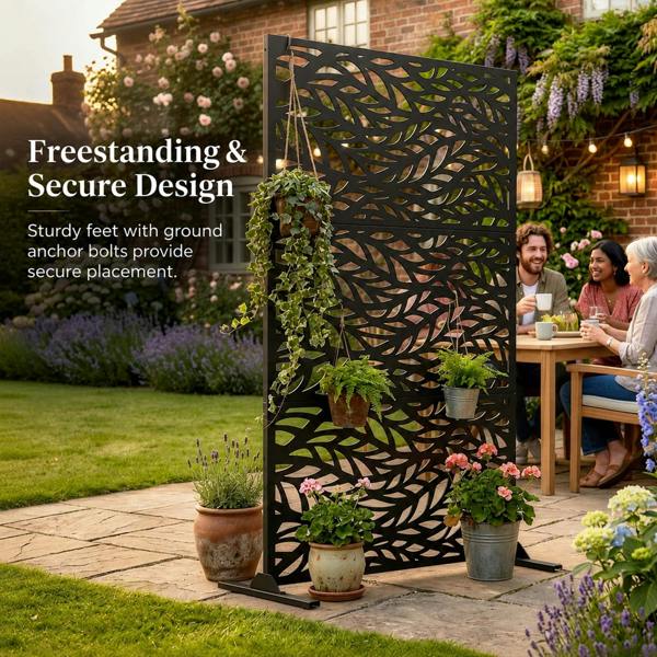 Nicoman Metal Indoor/Outdoor Privacy Screen 90cm x 180cm - Leaf