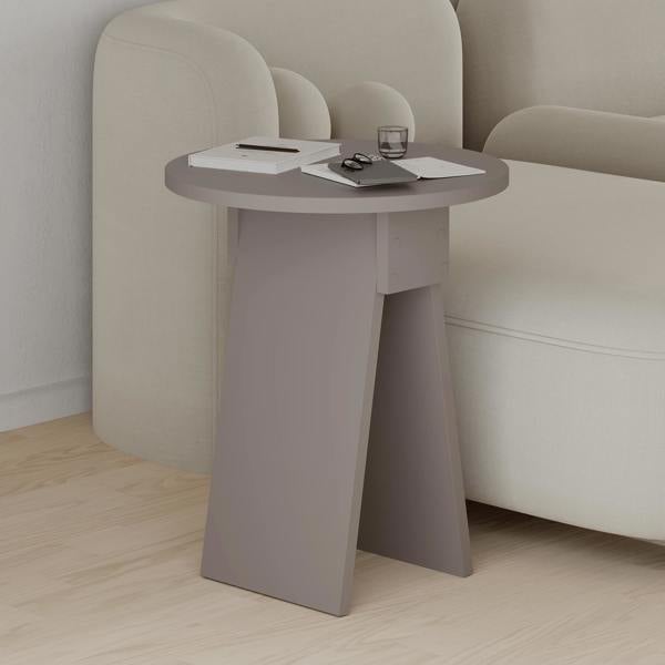 Decortie Modern Chen Side Table Round Shape Particle Board 2 Legs Coffee Table 42(W)x42(D)x50(H) cm