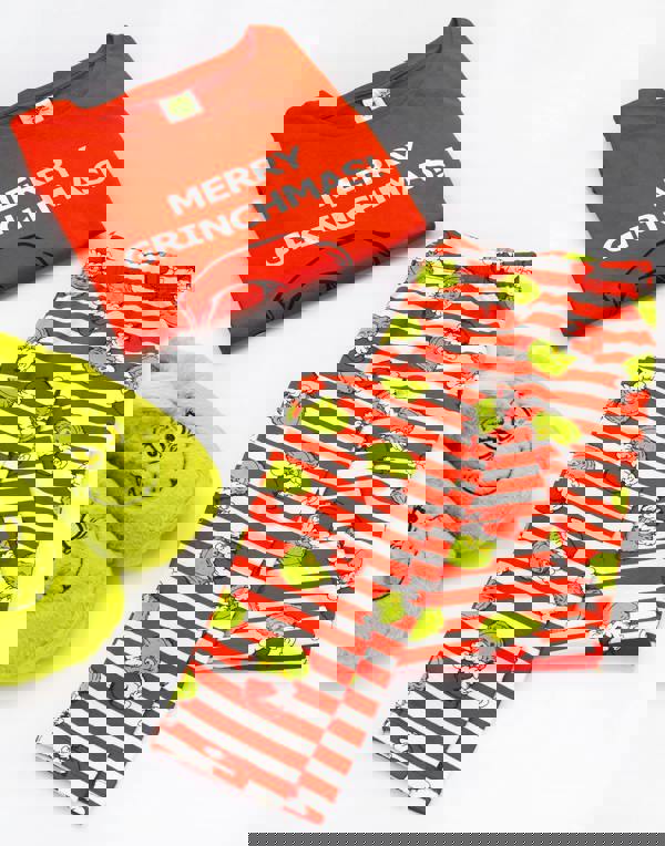 The Grinch Unisex Red Merry Grinchmas Slogan Long Sleeve Long Leg Pyjama Set