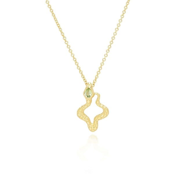 253N365703925 ECFEW™ Peridot Snake Pendant Necklace in Gold Plated Sterling Silver 