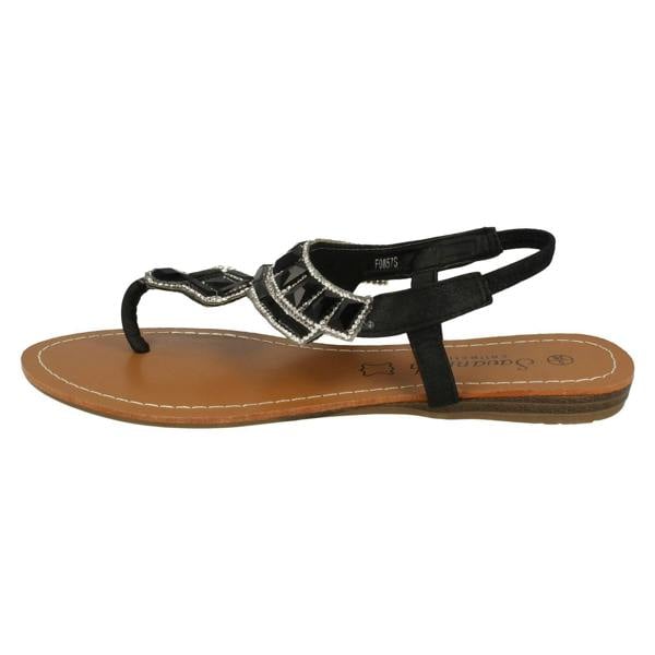 Savannah Ladies Savannah Flat Diamante Jewel Trim Toe Post Sandal