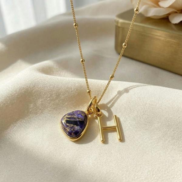 Harfi 18ct Gold Vermeil Plated Amethyst Initial Necklace