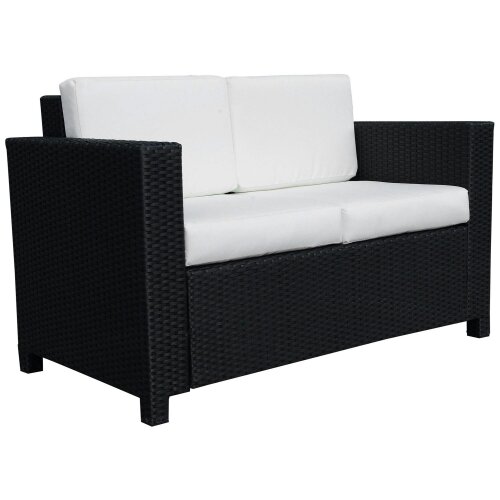 Wyld Haus Toha Rattan Black 2 Seater Outdoor Sofa With White Cushions