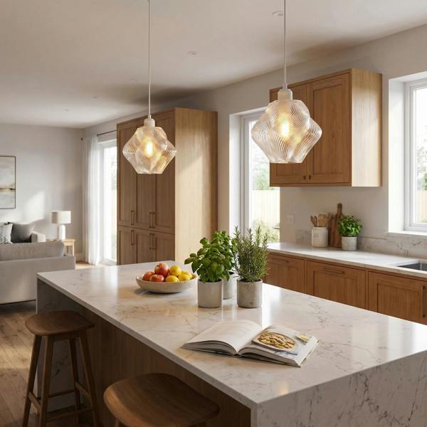 Modern Clear Twisted Glass Pendant Light Shade with Etched Grooves Image 6