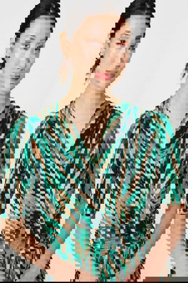 Green | Printed 1/2 Sleeve Wrap Waist Midi Dress
