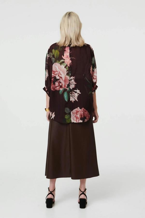 Purple | Floral Relaxed 3/4 Sleeve Blouse