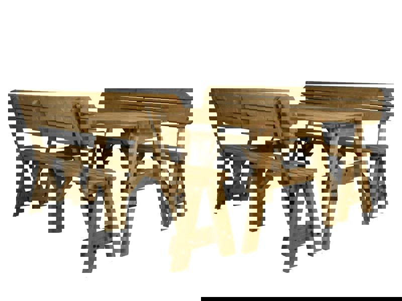 Victoria Rounded Picnic Table and Benches Set With Backrest - Rustic Finish Wooden Outdoor Dining Set for Gardens and Patios