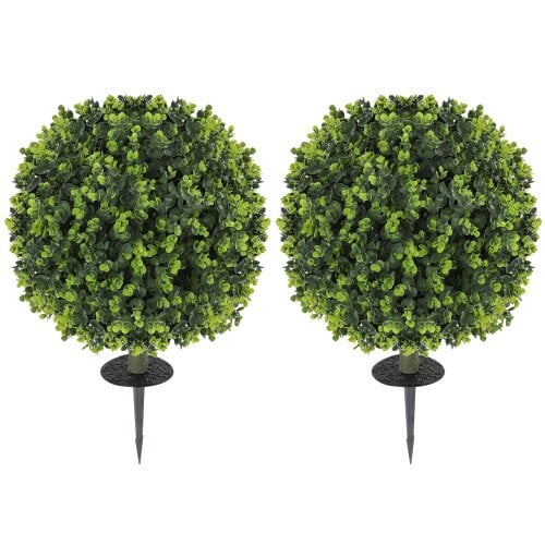 Wyld Haus Kevalo Set Of 2 Artificial Boxwood Ball Bushes With Ground Stakes For Garden And Balcony Use 40cm