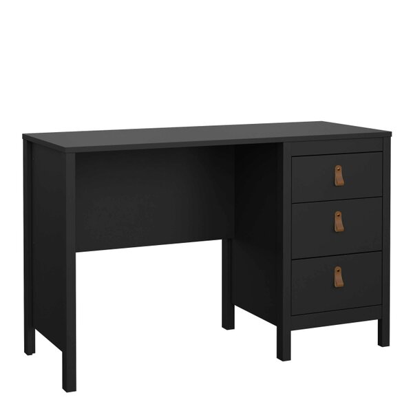 Wyld Haus Wildberry Matt Black Wooden Desk 3 Drawers Leather Handles