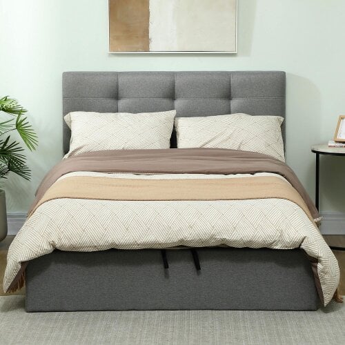 HOMCOM Upholstered Ottoman Bed, 4ft6 Double Storage Bed Frame, Grey