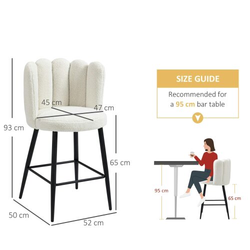 Wyld Haus Ettine Scallop Boucle Cream Upholstered Bar Stools Set Of 2 With Steel Base And Footrest