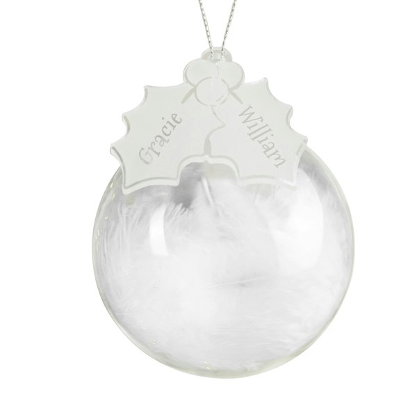 Personalised Memento Company Personalised Holly Acrylic White Feather Bauble