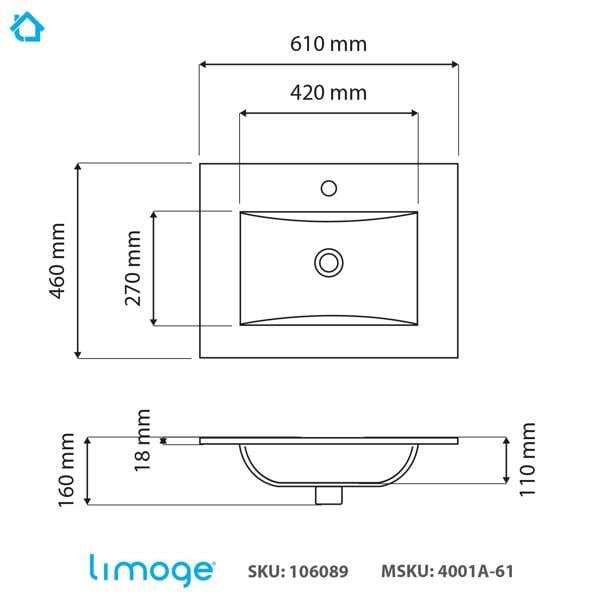 4001a ceramic 61cm thin edge inset basin with scooped bowl