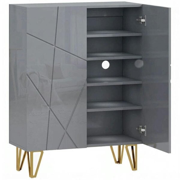 Bobobiy Narrow Shoe Storage Cabinet with Soft-Close Hinges and Adjustable Shelves for 15-20 Pairs of Shoes, Grey