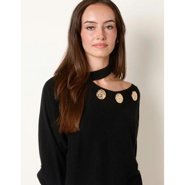 Blue Vanilla Button Detail Cut-Out Batwing Jumper