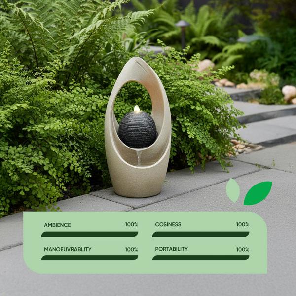 Gardenwize Solar Water Feature – Teardrop Tabletop Fountain with LED Lights & Battery Backup