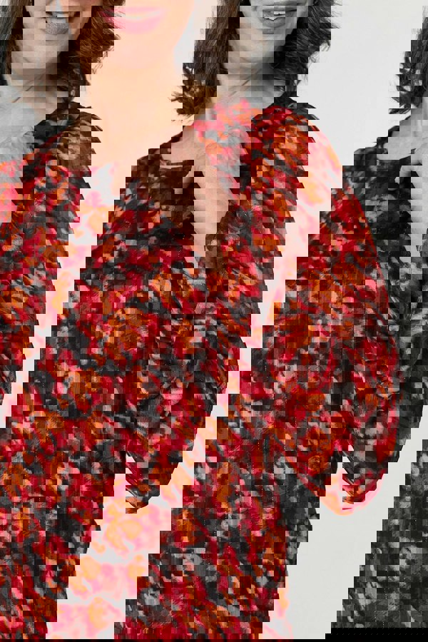 Orange | Printed Semi Sheer Long Sleeve Blouse
