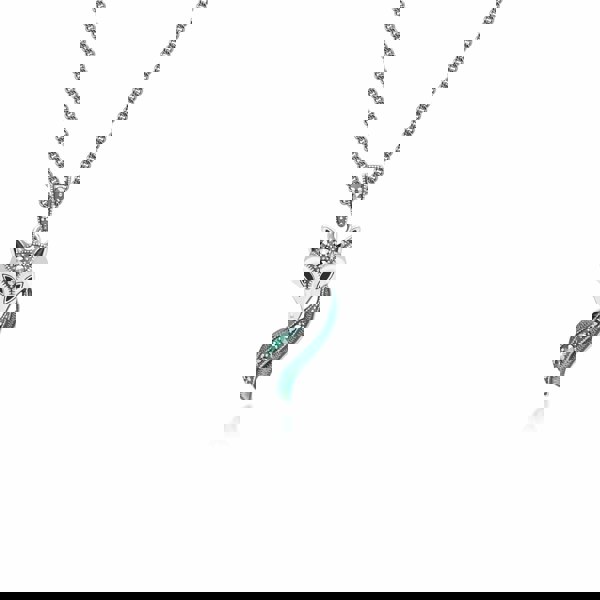 Art Nouveau Style Marcasite, Green and Black Enamel Fox Pendant Necklace in Sterling Silver 214P333801925 