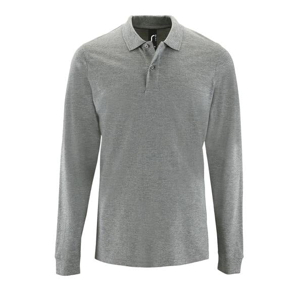 SOLS Mens Perfect Long Sleeve Pique Polo Shirt - Grey Marl