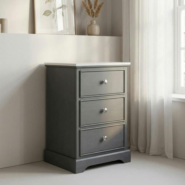 Garden Greatness Marbled Top Grey Three Drawer Cabinet