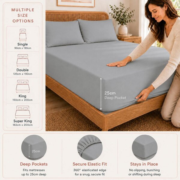 Smart Living 3 Pack Brushed Cotton Fitted Sheets - Silver / Grey