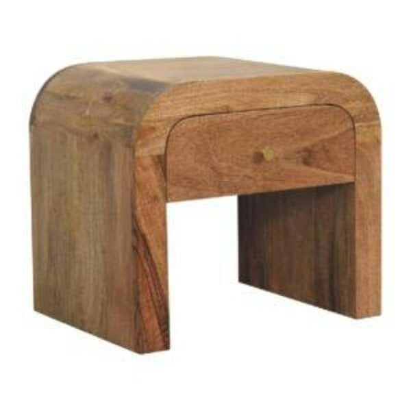 Wyld Haus Tende Curved Minimalist Mango Wood Bedside Table with Drawer