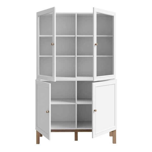 Wyld Haus Niva Light Grey and Natural Oak Effect Display Cabinet 4 Doors