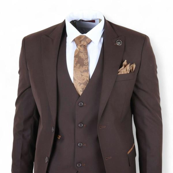 Infinity Leather Men's 3 Piece Plain Dark Brown Work Formal Suit