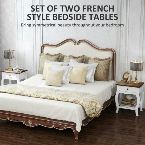 Wyld Haus Rifipa White Set Of 2 French Style Bedside Tables With Drawer And Open Shelf
