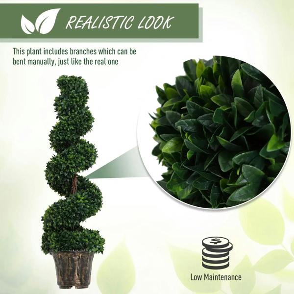 Artificial spiral plant with dense dark-green leaves in a brown textured pot