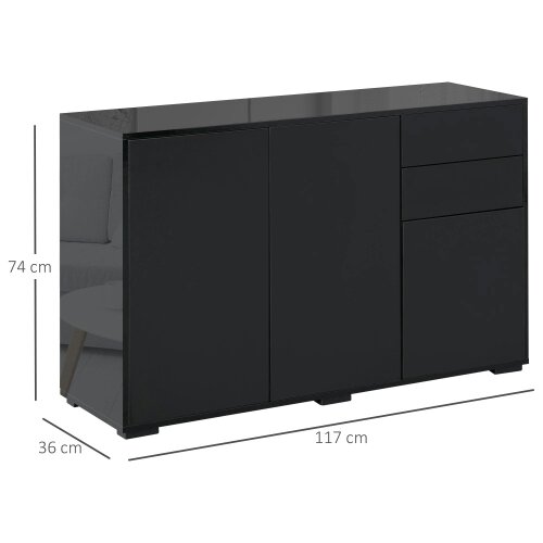 Wyld Haus Lino High Gloss Black Sideboard With Push Drawers And 3 Doors