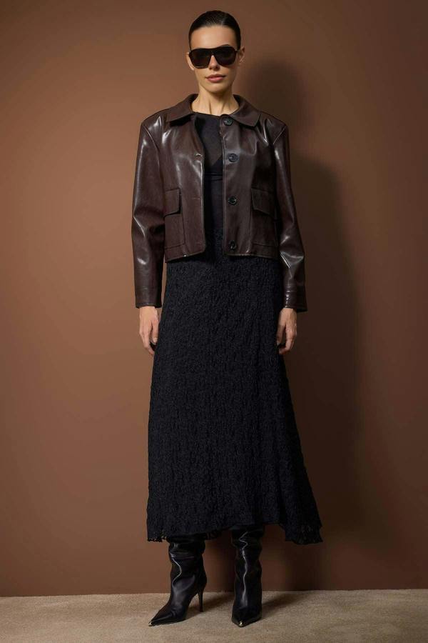 WOVCOR Lined Lace Fabric Knitted Skirt
